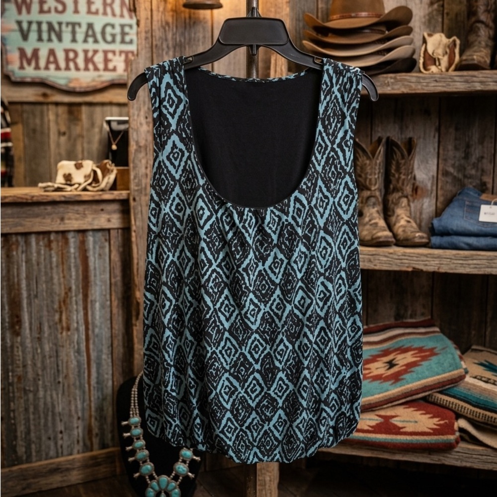new directions Black & Teal Geometric Scoop Neck Tank